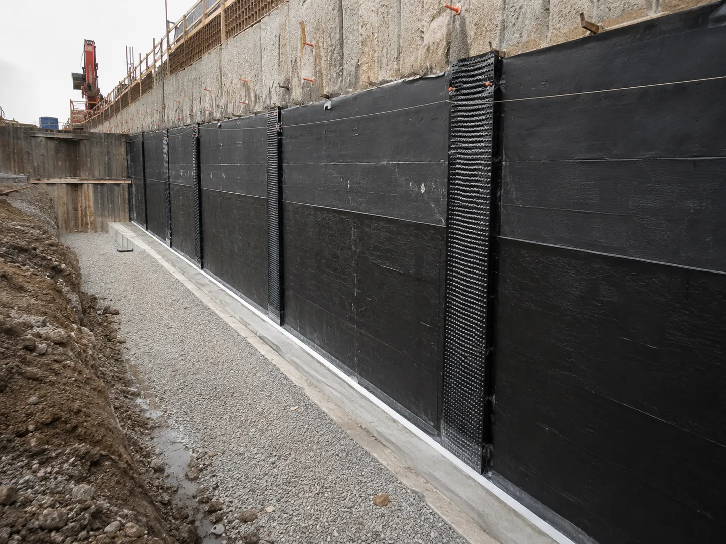 Completed Below-Grade Waterproofing installation in Aurora by Harrowgate Group
