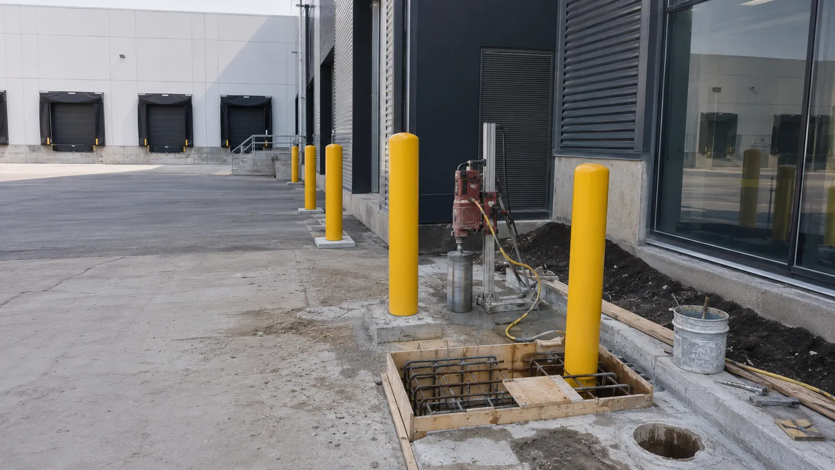 Bollard Installation in Aurora, Ontario, self-performed and completed by Harrowgate Group