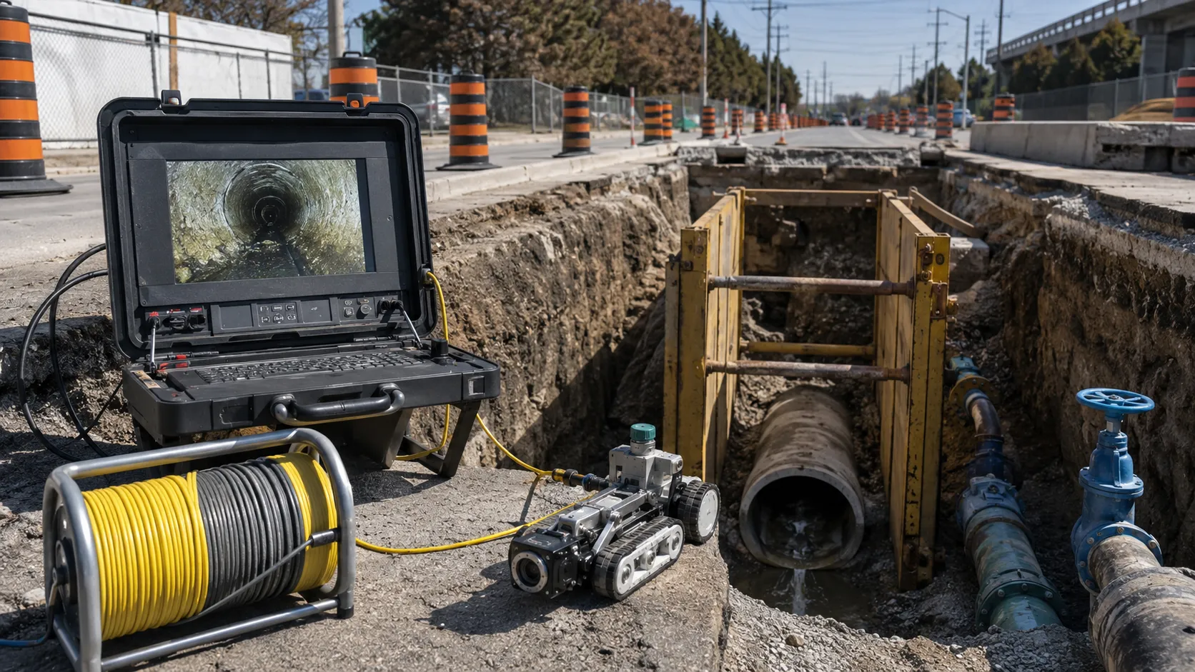 CCTV Sewer Inspection in Aurora, Ontario, self-performed and completed by Harrowgate Group
