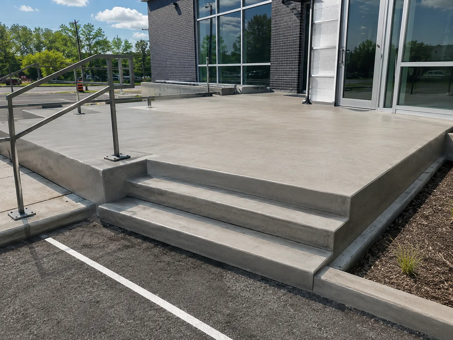 Where commercial concrete patios and landings are needed in Ajax for Commercial Concrete Patios and Landings in Ajax
