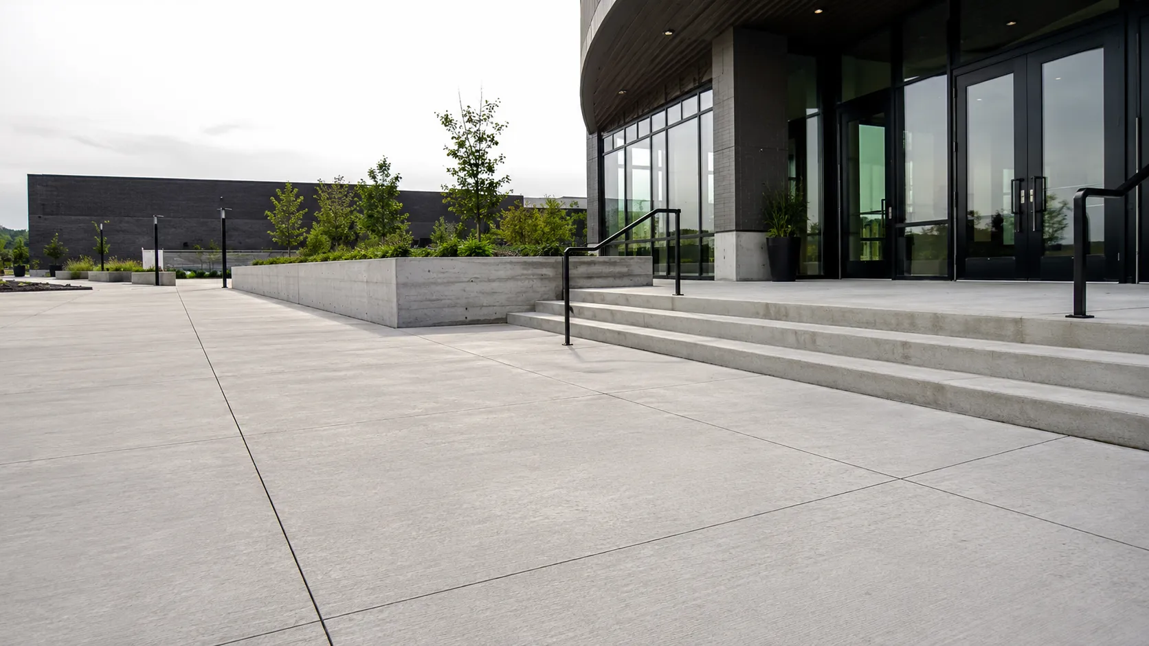 Commercial Concrete Patios and Landings in Ajax, Ontario, self-performed and completed by Harrowgate Group