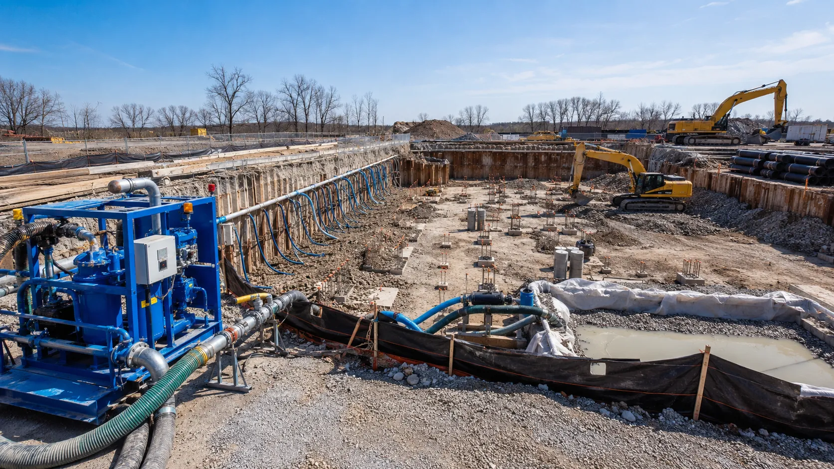 Construction Dewatering in Ajax, Ontario, self-performed and completed by Harrowgate Group