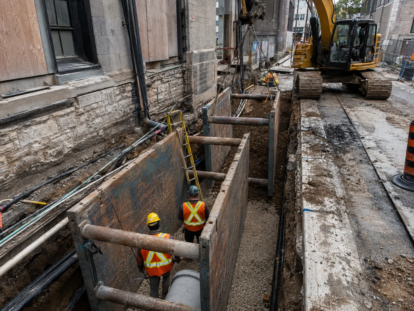 Trench Shoring and Trench Boxes across Aurora property by Harrowgate Group
