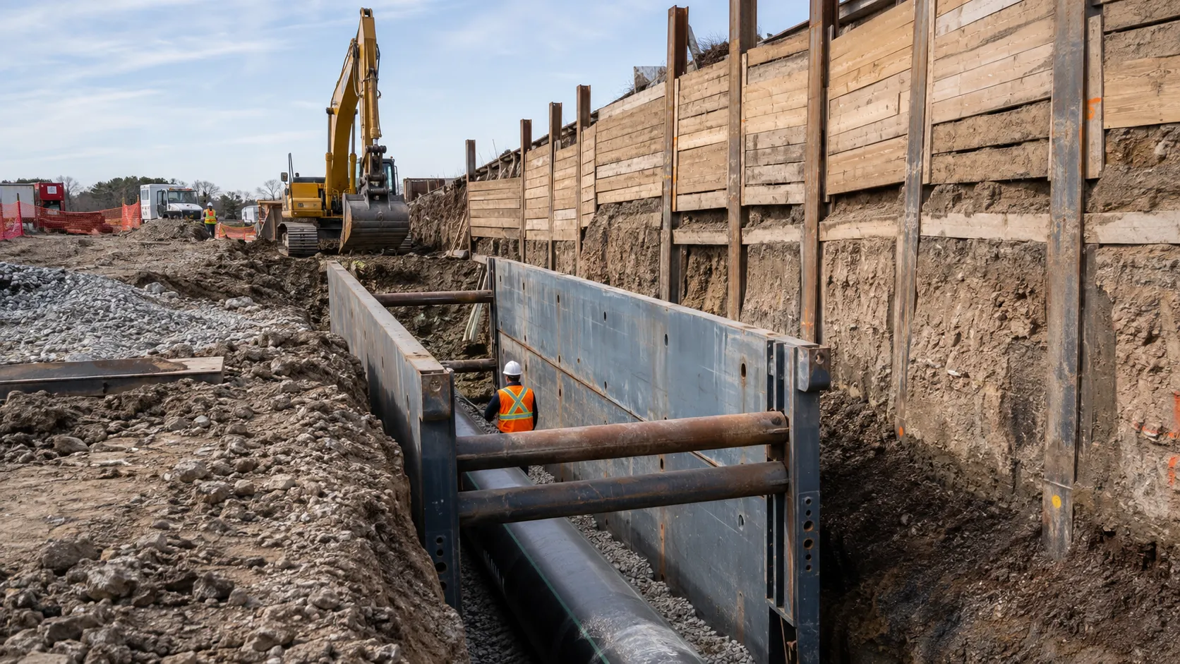 Trench Shoring and Trench Boxes in Aurora, Ontario, completed by Harrowgate Group